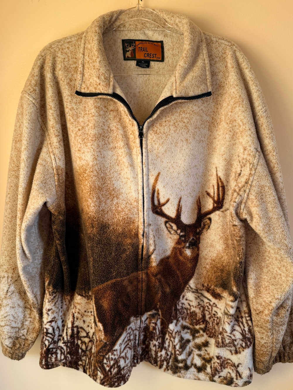 Y2K Trail Crest Vintage Deer Print Zip-Up Fleece Jacket